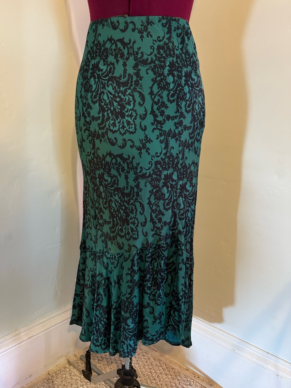 Arsenic Green bias skirt vintage Anthropologie medium cocktail party